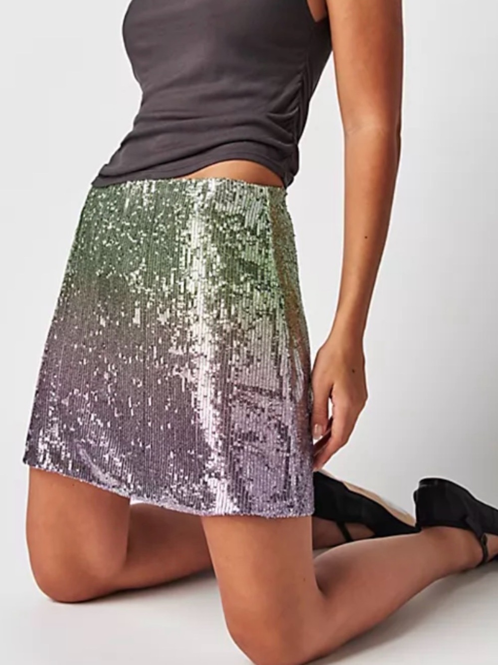 Loveshackfancy purple green Arturo Sequin Mini Skirt Size 4